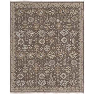Tan and Brown Wool Oriental Hand Knotted Area Rug With Fringe - 1 of 4