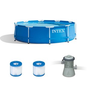 Intex 28200EH 10 x 2.5 Foot Above Ground Pool + 29007E Filter Cartridge (2 Pack) + 28601EG 330 GPH Easy Set Swimming Pool Filter Pump with GFCI - 1 of 4