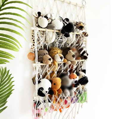 Plush animal toy storage room, hammock hand woven cotton rope hanging storage container, suitable for game rooms, bedrooms, and children's rooms