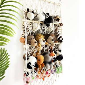 Plush animal toy storage room, hammock hand woven cotton rope hanging storage container, suitable for game rooms, bedrooms, and children's rooms - 1 of 4
