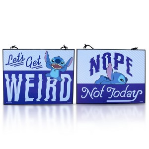 Silver Buffalo Disney Lilo & Stitch "Let's Get Weird" Reversible Hanging Sign Wall Art - 1 of 4