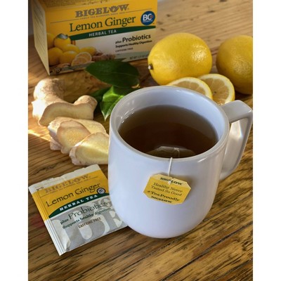 Bigelow Lemon Ginger Plus Probiotics Herbal Tea Bags - 18ct