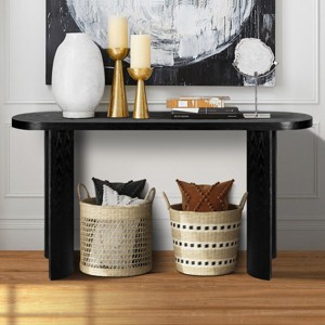 60" Modern Entryway Console Table, Thick Top Hallway Table with Reversible Curved Legs for Living Room or Foyer - Panipeachy - 1 of 4