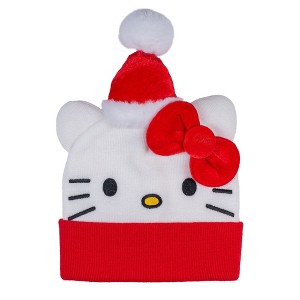 Hello Kitty Christmas Cuff 3D Beanie, Jacquard knit with Embroidered Appliques,  White - 1 of 3