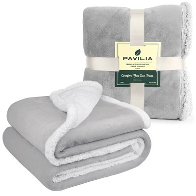 Light Gray Reversible Sherpa Fleece Throw Blanket