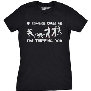 Womens If Zombies Chase Us I'm Tripping You Funny Sarcastic Halloween T Shirt - Crazy Dog Women's T Shirt - 1 of 4