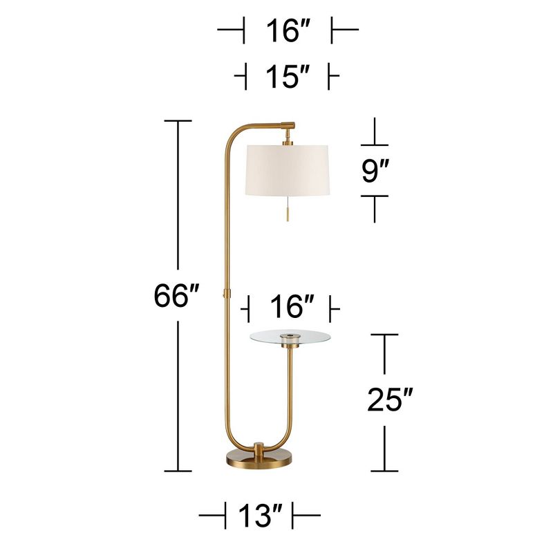 Possini Euro Design Volta Modern Floor Lamps with Tray Tables 66" Tall Set of 2 Brass USB Charging Port White Drum Shade for Living Room Bedroom House, 4 of 9