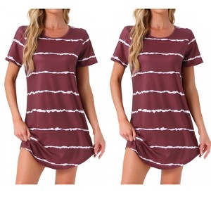 INSPIRE CHIC Women's 2 Pcs Round-Neck Curved-Hem Short-Sleeve Nightshirt Sleep Gown - 1 of 4