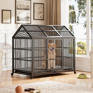 52 Inch Heavy Duty Dog Crate with Divider, Indestructible Steel Escape-Proof Dog Cage - 1 of 4