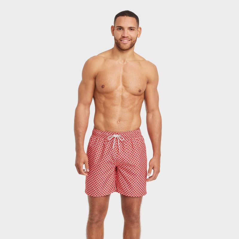 Men's 7" Geometric Print Swim Shorts - Goodfellow & Co™ Coral Orange, 4 of 5