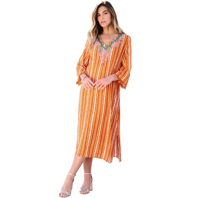 Roaman's Women's Plus Size Embellished Crinkle Kaftan