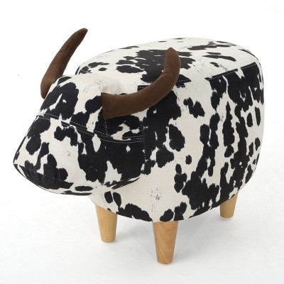FURNIinspire Ottomans and Benches Cow Shaped Handcrafted Fabric Pouf with Natural Textures for Modern Living Indoor, White, 24.75"*14.25"*13.5"