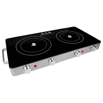 Brentwood Select TS-382 1800 Watt Portable Double Infrared Electric Stainless Steel Ceramic Glass Countertop Burner with Over Heat Protection