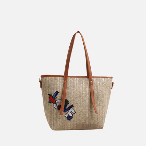 MKF Collection Woven Beach Tote Bag with Adjustable Strap, Hampton | MKF Collection by Mia K - Khaki