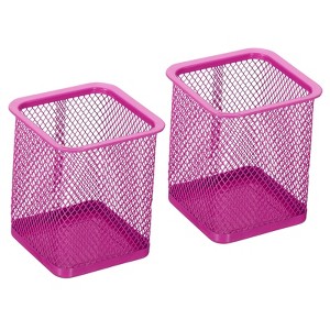 Unique Bargains Metal Large Capacity Square Desk Accessories Mesh Pen Holders 2 Pcs - 1 of 4