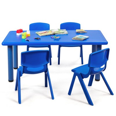 Tangkula Kids Table & 4 Chairs Set Activity Desk & Chair Set Indoor/Outdoor Home Classroom Red/Blue