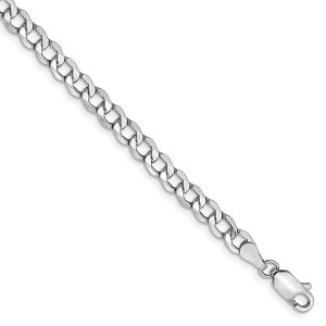 Black Bow Jewelry 4.3mm, 14k White Gold, Hollow Curb Link Chain Bracelet - 1 of 4