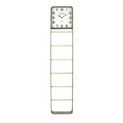 6 Tier Decorative Wood and Metal Ladder with Top Section Square Clock Brass - 3R Studios
