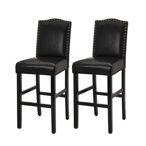 Set Of 2 Upholstered Pu Barstools With Studded Decor Glitzhome