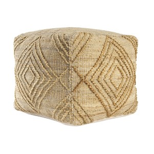 HomeRoots 18" Natural Jute Blend Cube Geometric Pouf Ottoman - 1 of 4