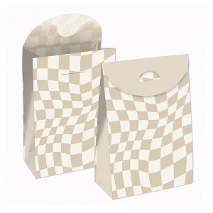 Big Dot of Happiness Tan Checkered Party - Gift Favor Bags - Party Goodie Boxes - Set of 12 - 1 of 4