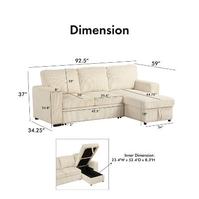 Beige Corduroy Sectional Sofa with Storage and Ottoman