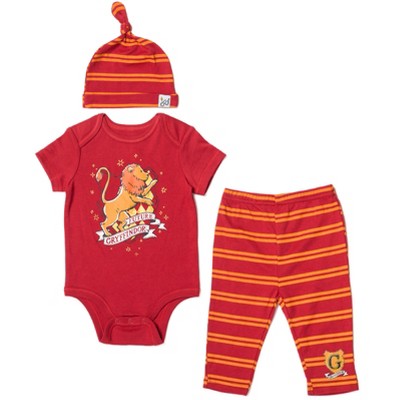 Image of Harry Potter Newborn Baby Boys Bodysuit, Pants and Hat 3 Piece Outfit Set Red 0-3 Months