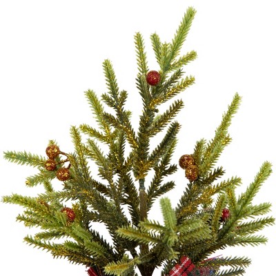 Mini Glittered Pine with Berries Artificial Christmas Trees - Set of 3
