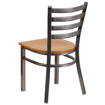 Natural Wood and Clear Coated Metal Ladderback Dining Chairs, Set of 2