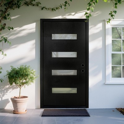 36 x 80 Fiberglass Entry Door with Brickmould, Frosted Glass - Contemporary Style for Home's Front Entrance