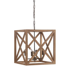 Metal/Wood Chandelier Natural Brown - Storied Home: 4-Bulb Farmhouse Style, UL Listed - 1 of 4