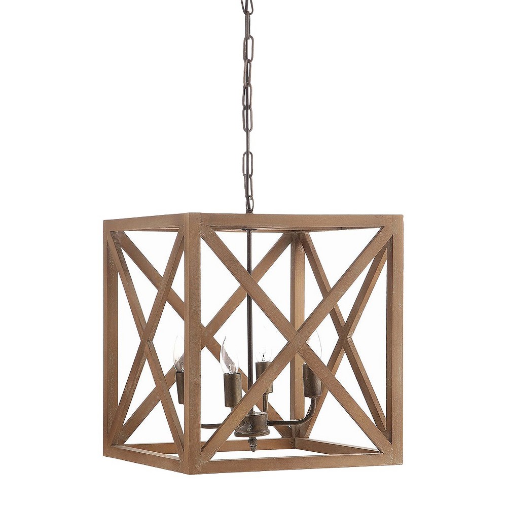 Metal/Wood Chandelier Brown - Storied Home: Adjustable Industrial Farmhouse Ceiling Light Fixture, 4 Bulb Sockets