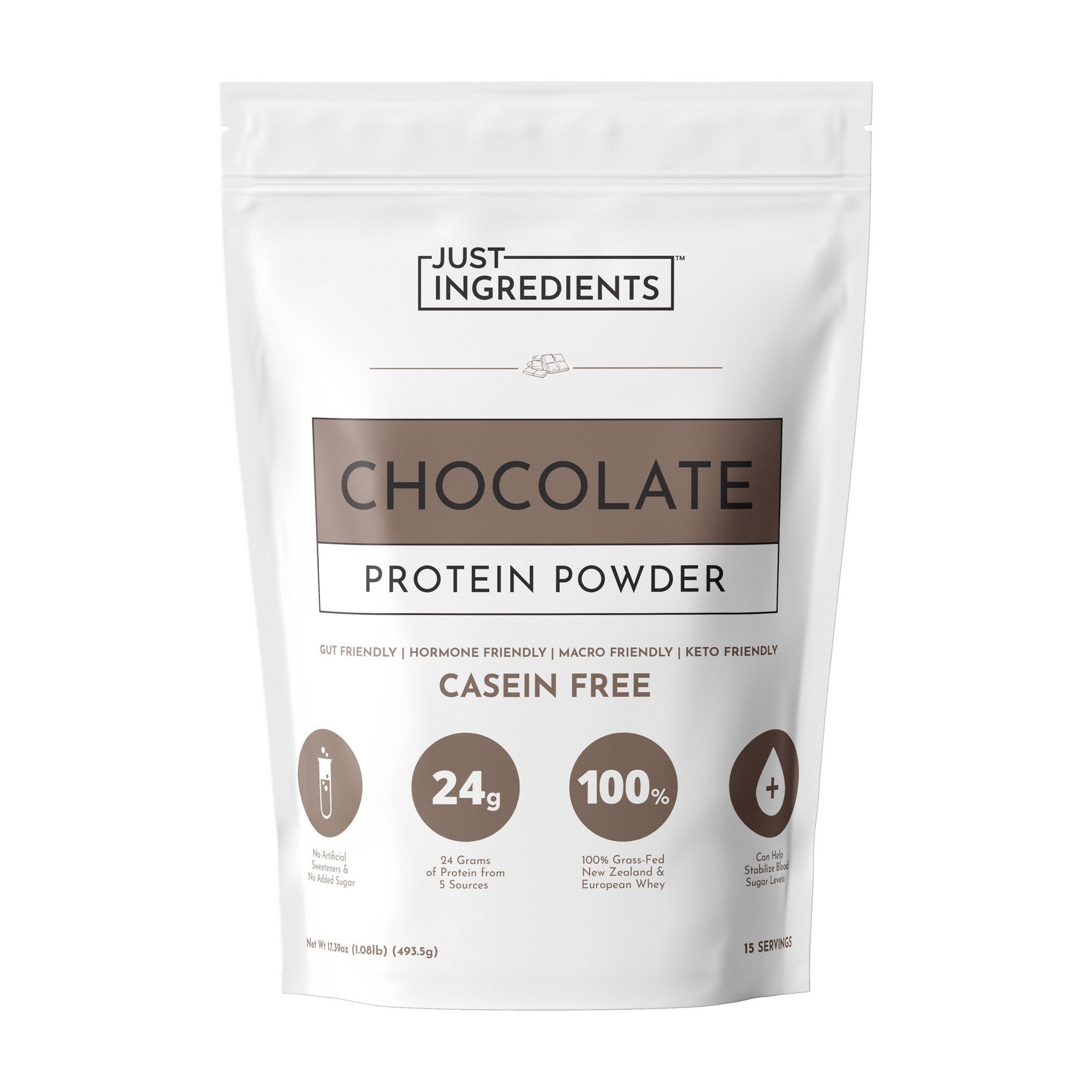 Just Ingredients Chocolate Protein Mix - 1.08lb - 15 servings: Non-Caffeinated, Powdered Sports Drink