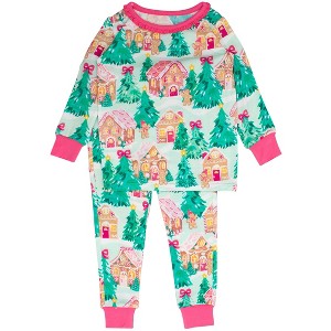 RuffleButts SoftSnooze Toddler Girls Holiday Ruffle Long Sleeve Pajama Set - 1 of 2