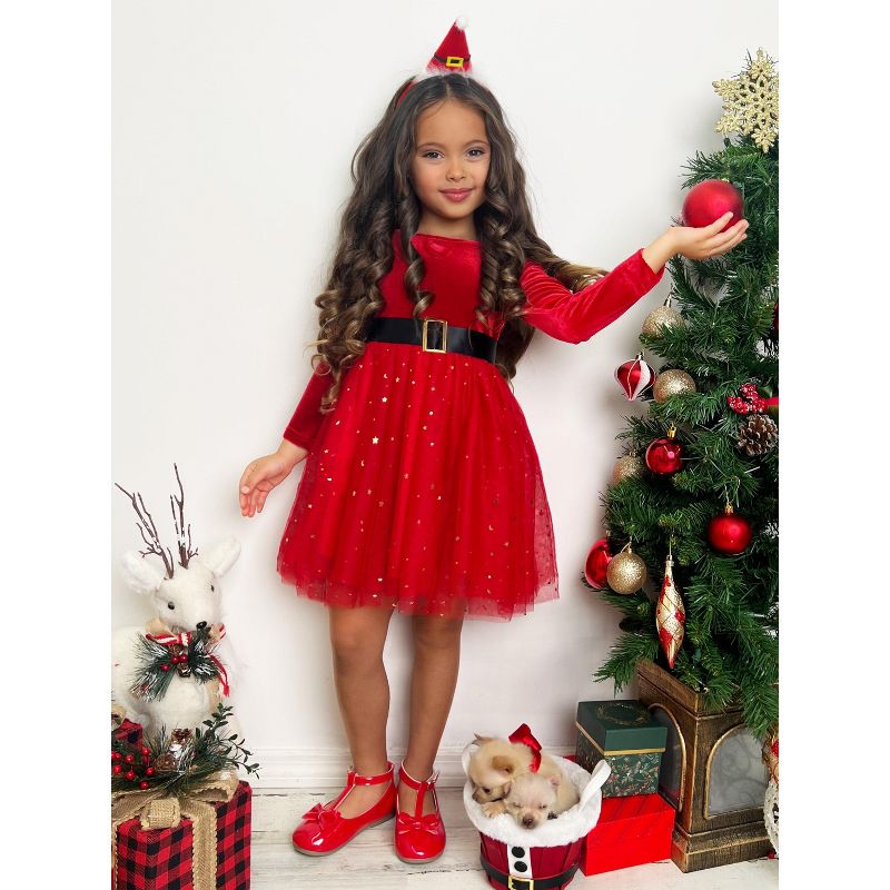 Girls Santa's Little Sweetheart Velvet Christmas Dress - Mia Belle Girls, 2 of 8