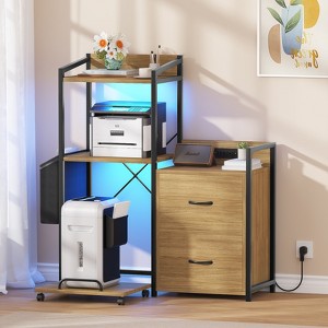 38" File Cabinet with LED Light & Charging Station, Large 3-Tier Printer Cabinet with Drawers and Storage Shelves for Fax Machine, Shredder - 1 of 4