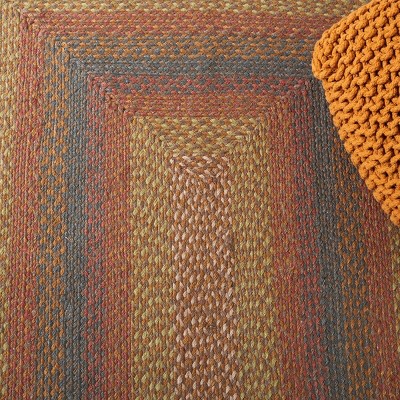 Handwoven Green and Rust Braided Square Area Rug