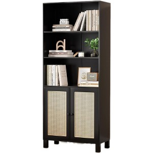 Fontoi Decorative Bookshelf, 5-Shelf Tall Bookcase with Doors for Living Room Bedroom Home Office Kitchen, Black, 14.6"*29.9"*70.9" - 1 of 3