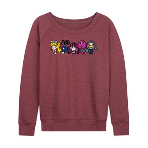 Women's - Mattel - 80Th Lineup Color Lightweight French Terry Wide Neck Long Sleeve Shirt - 1 of 4