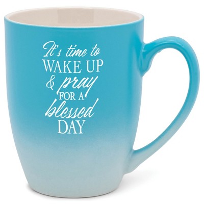 Elanze Designs It'S Time To Wake Up & Pray For A Blessed Day Two Toned Ombre Matte Pale Blue and White 12 ounce Ceramic Stoneware Coffee Cup Mug