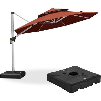 PURPLE LEAF Outdoor Patio Umbrella Offset Cantilever with Base 360 Degree Rotation Round Market Umbrella for Deck Pool and Garden