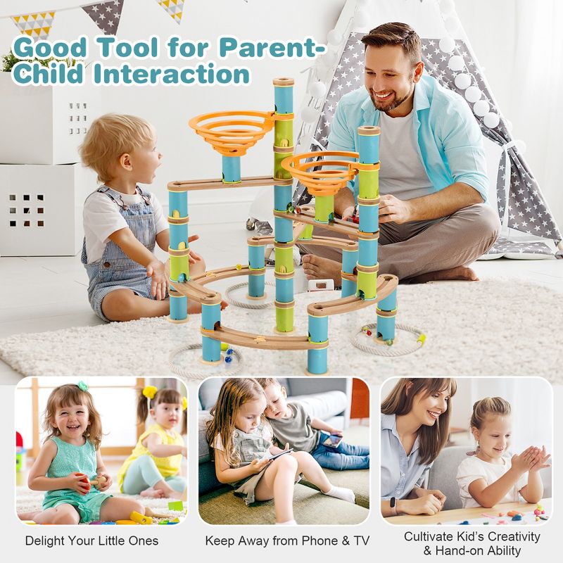 Costway Wooden Marble Run Construction 162PCS STEM Educational Learning Toys for Kid, 4 of 11
