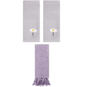 REGALWOVEN 3 Packs Cotton Soft Absorbent Floral Pattern and Solid Hand Towels - 1 of 4