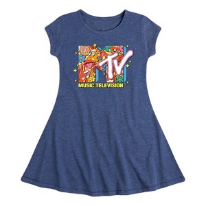 Girls' - MTV - Logo Retro Collage Fit & Flair Cap Sleeve Dress - 1 of 2