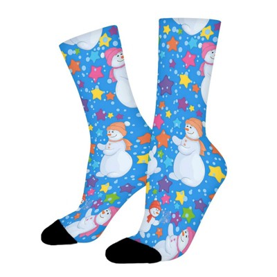 Cartoon Snowman Women Printed Crew Socks Funny Funky Socks Soft Polyester Novelty Gifts for Artists Men