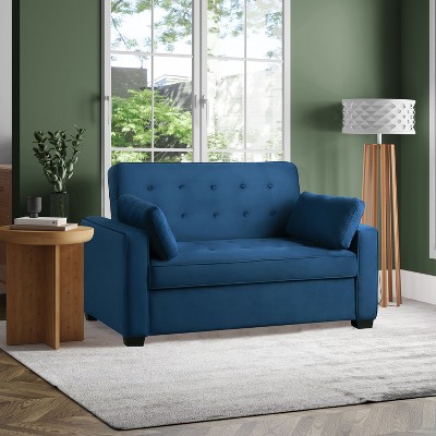Navy Blue Tufted Microfiber Full Sleeper Loveseat