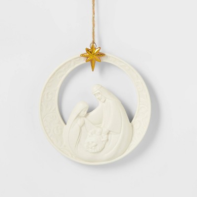 Ceramic Nativity Scene White Christmas Tree Ornament - Wondershop™