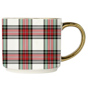 White Plaid 14oz. Gold Handle Coffee Mug - 1 of 4