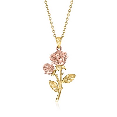 Ross-Simons 14kt 2-Tone Gold Rose Pendant Necklace