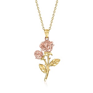 Ross-Simons 14kt 2-Tone Gold Rose Pendant Necklace - 1 of 4